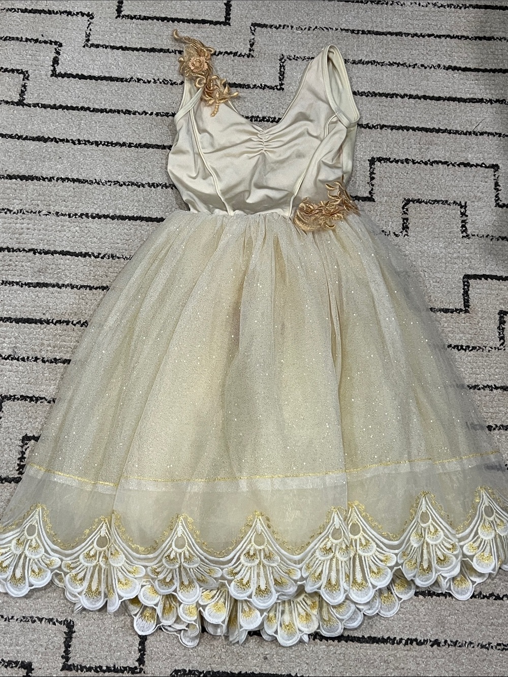 Girls Sparkle Ivory & Gold Tulle Dance/Ballet Dress
